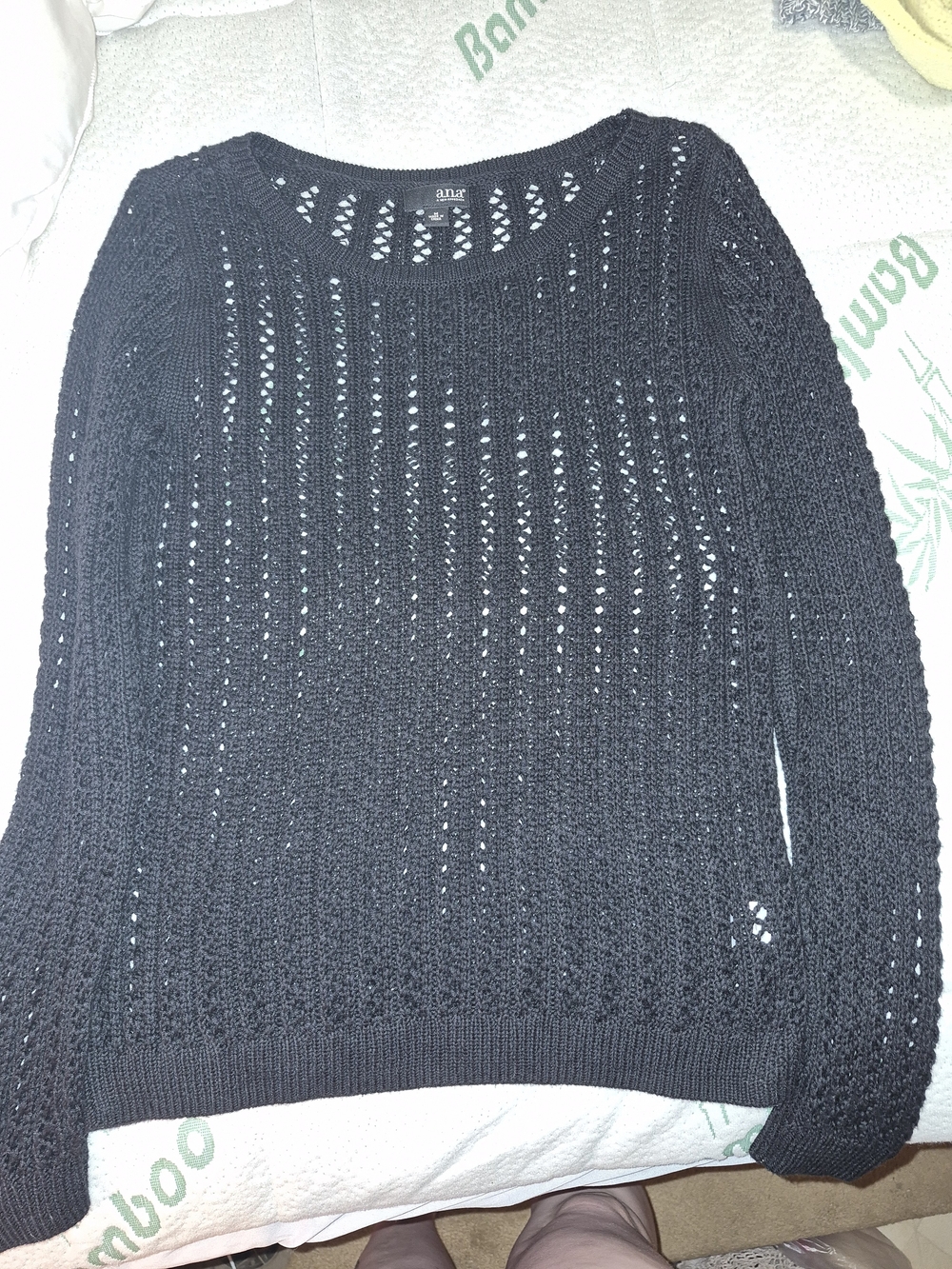 ANA Black Open-Weave Crewneck Sweater